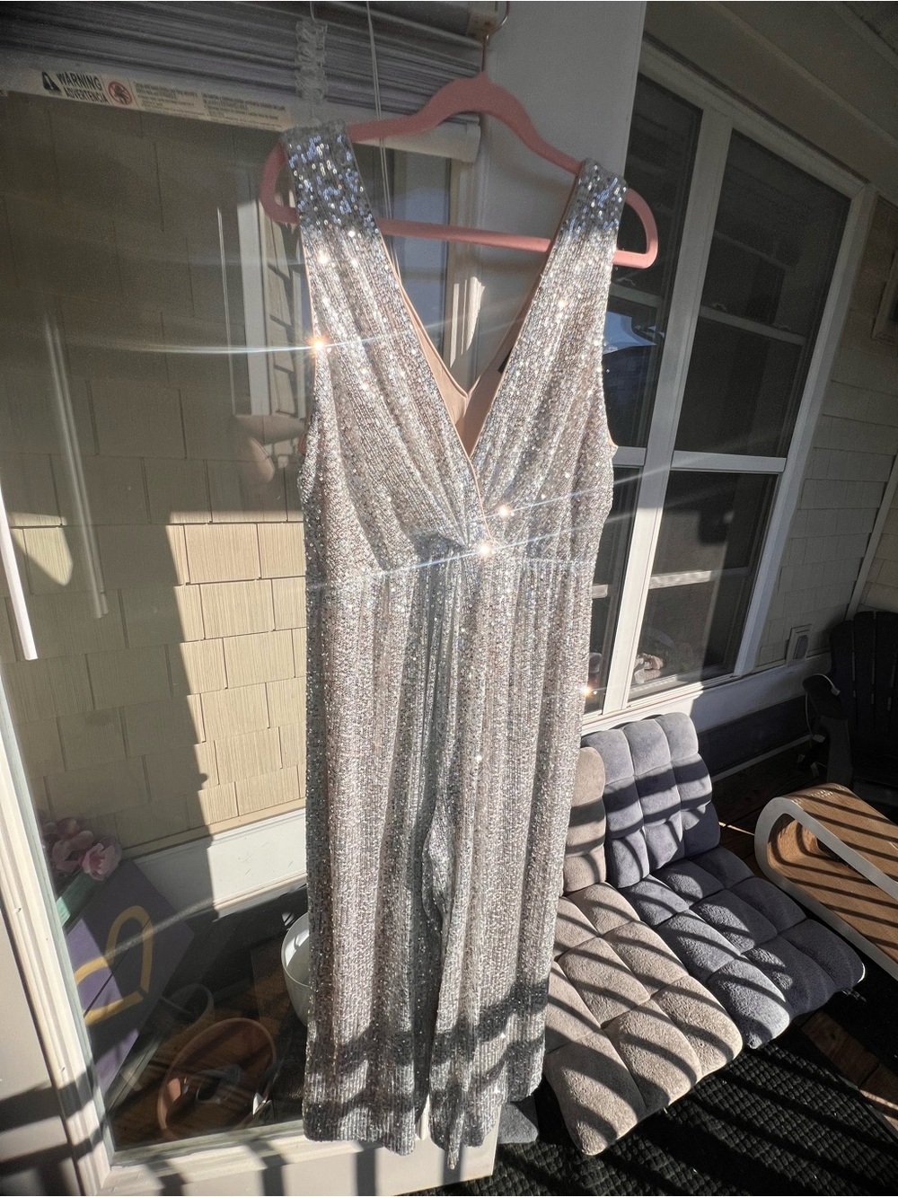 Lulu’s Silver Sequin Sparkly Jumpsuit XLP